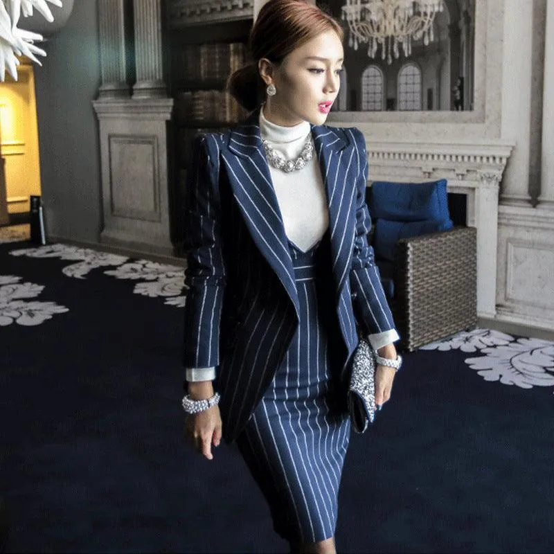 Fashion Socialite Suit Striped Suit Two-piece Set