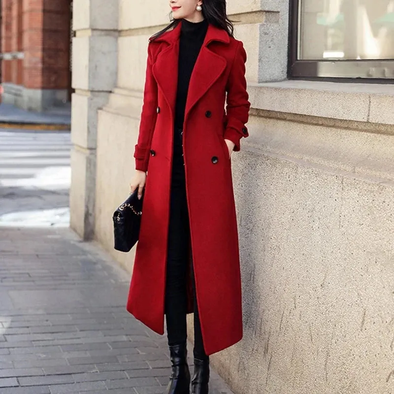 Girlary Women‘s Coat Winter Korean Fashion Long Coated Thickened Woolen Winter Coat for Women Black Coat Harajuku