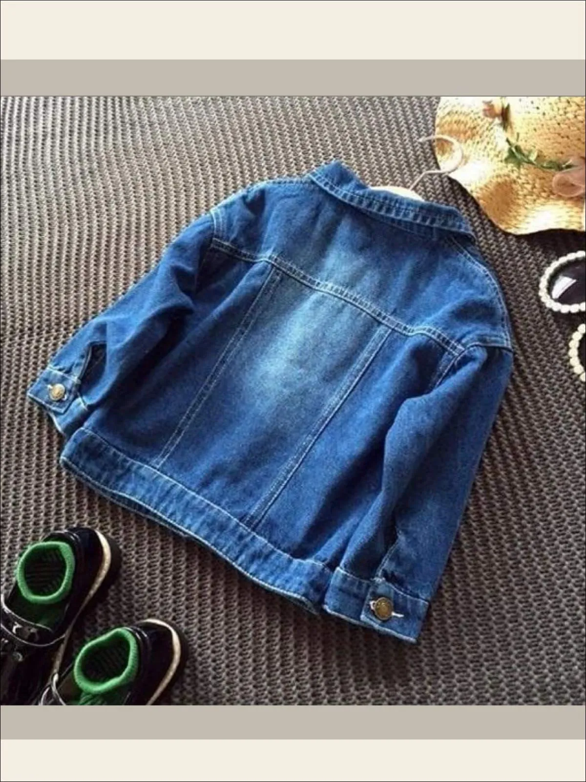 Girls Butterfly Applique Denim Jacket (Dark Blue And Light Blue Denim Options)