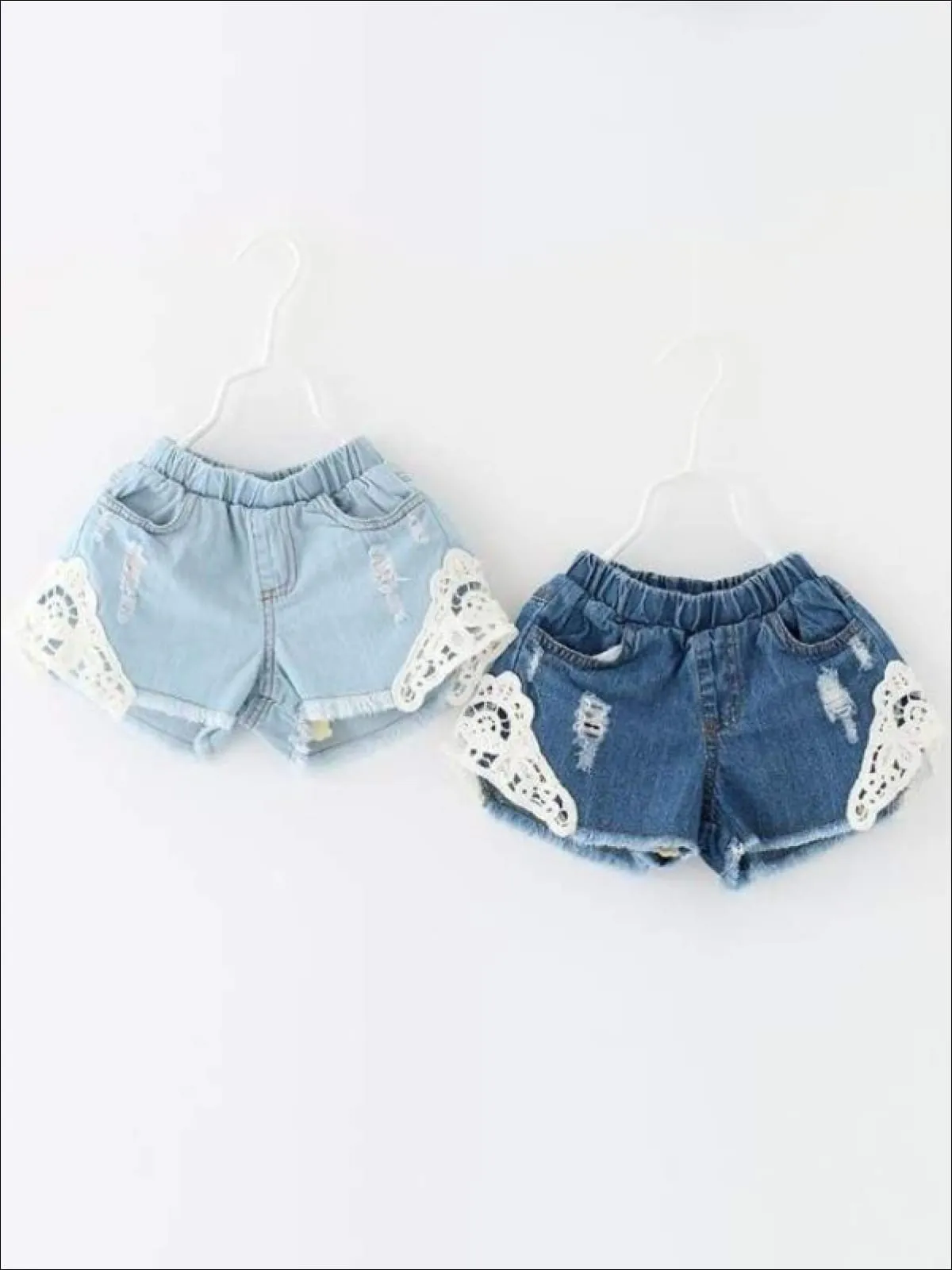 Girls Distressed Lace Denim Shorts