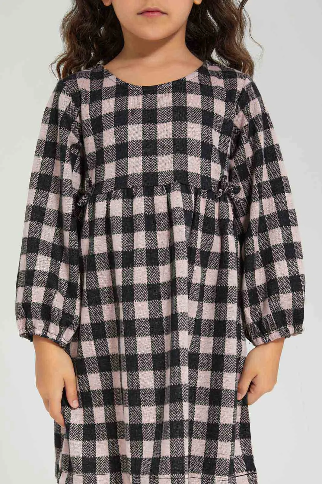 Girls Grey Checkered Dress