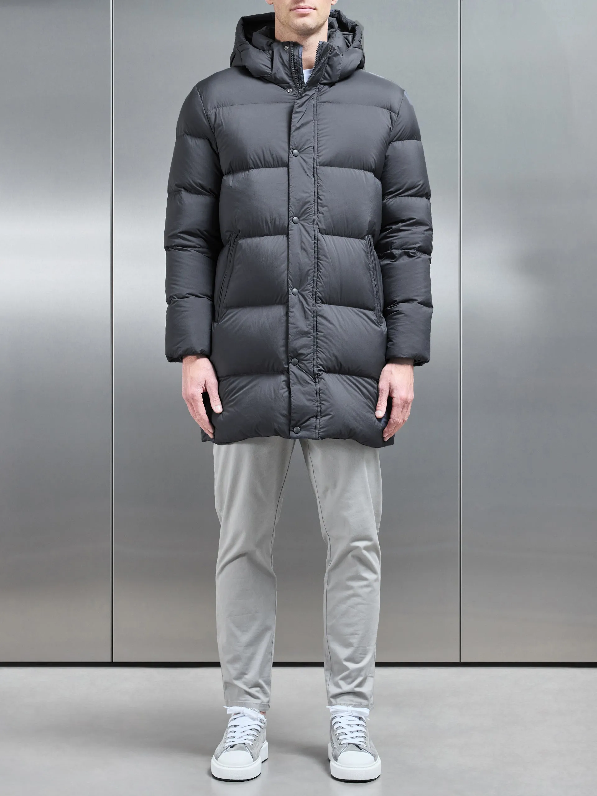 Gray Mid-Length Goose Down Jacket - Top Quality Winter Outerwear