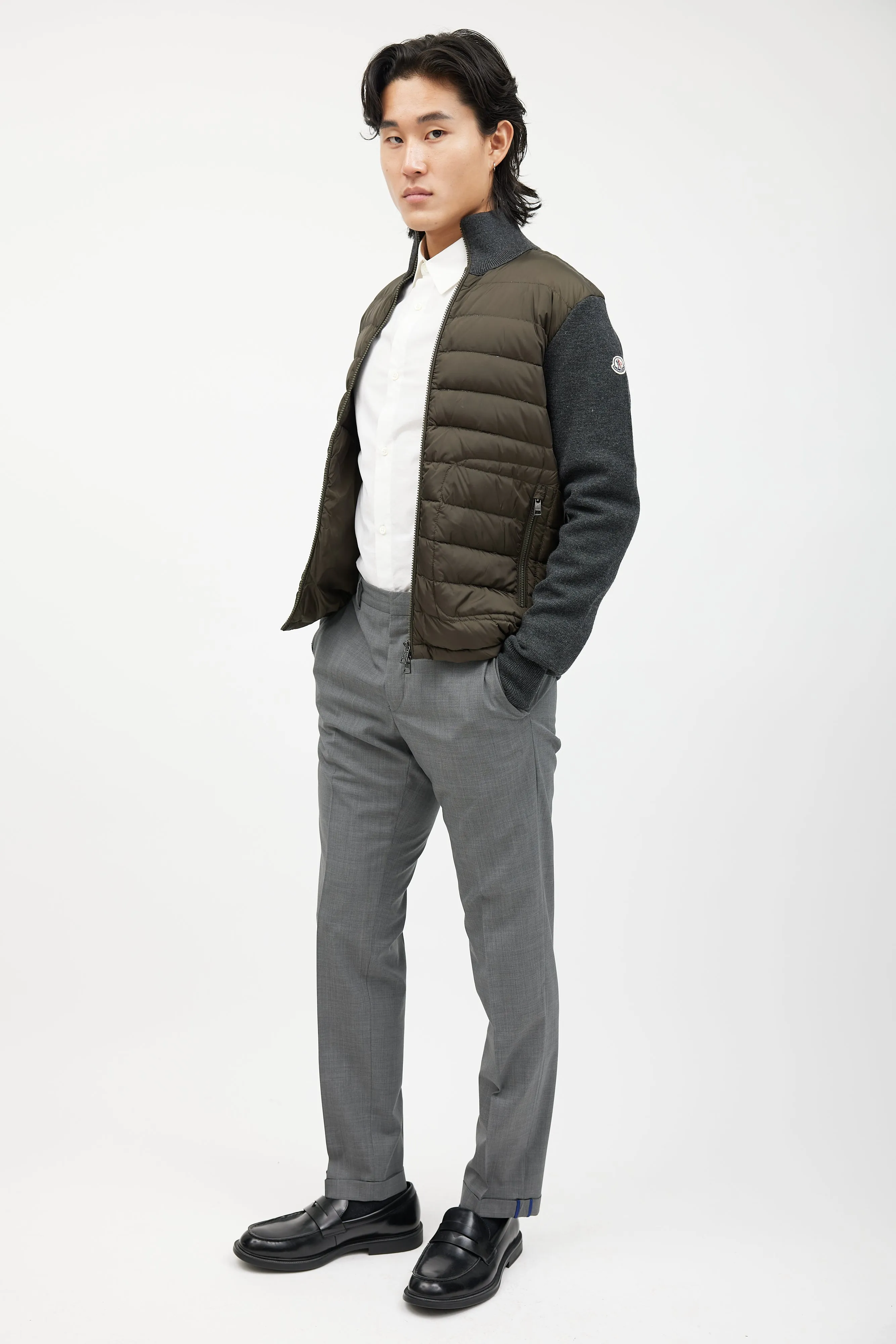 Green & Grey Knit Quilted Down Jacket