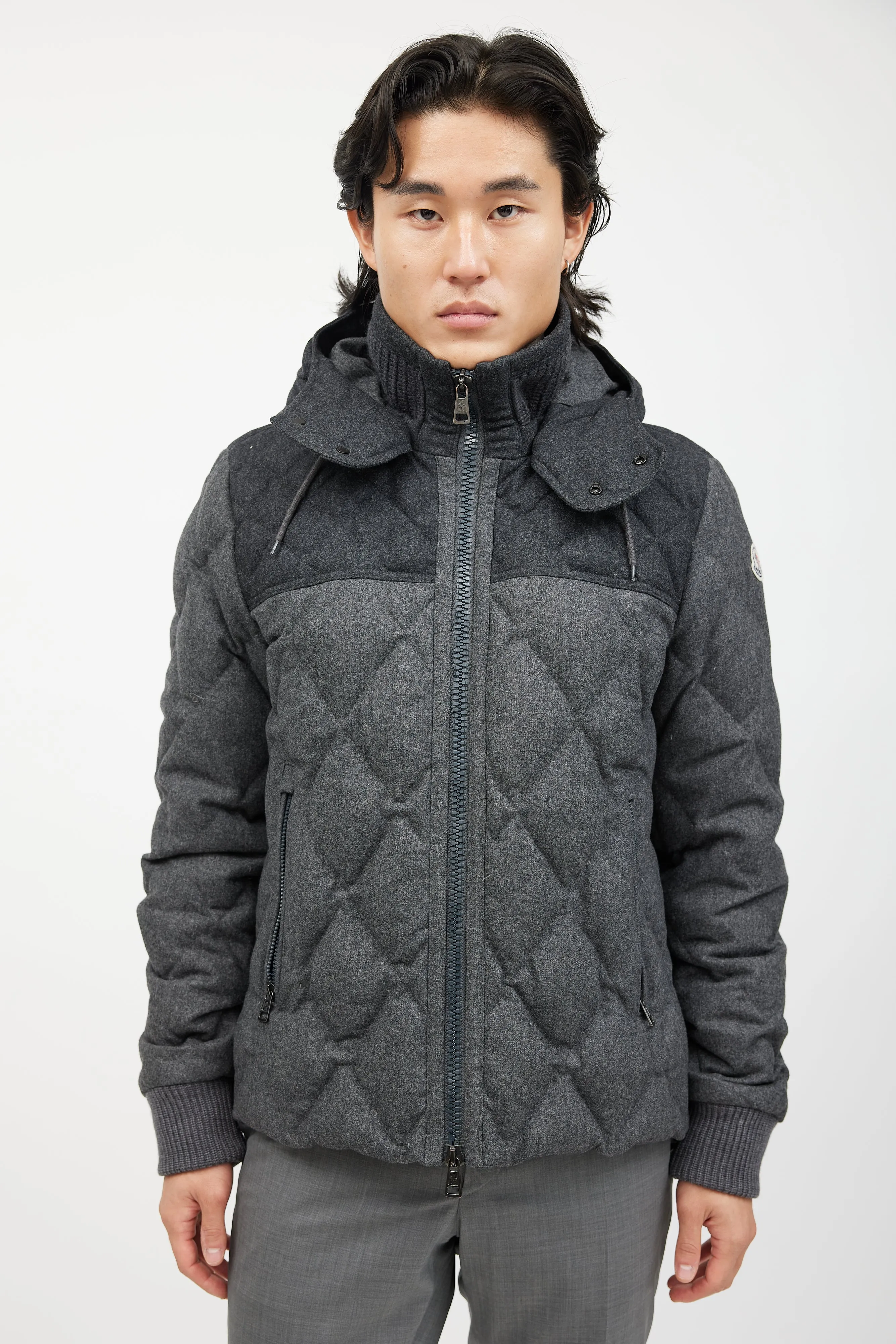 Grey Wool Quilted Down Jacket