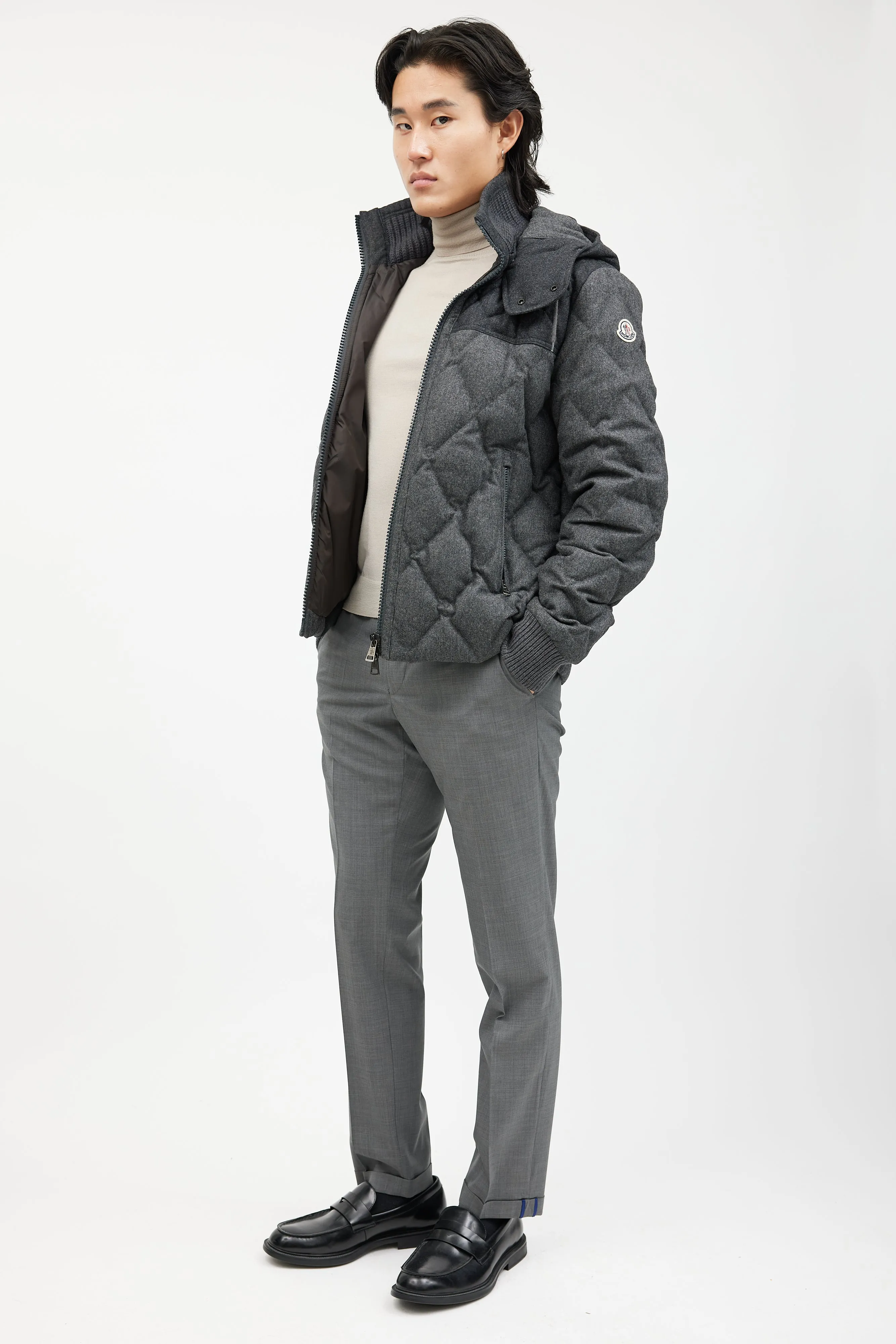 Grey Wool Quilted Down Jacket