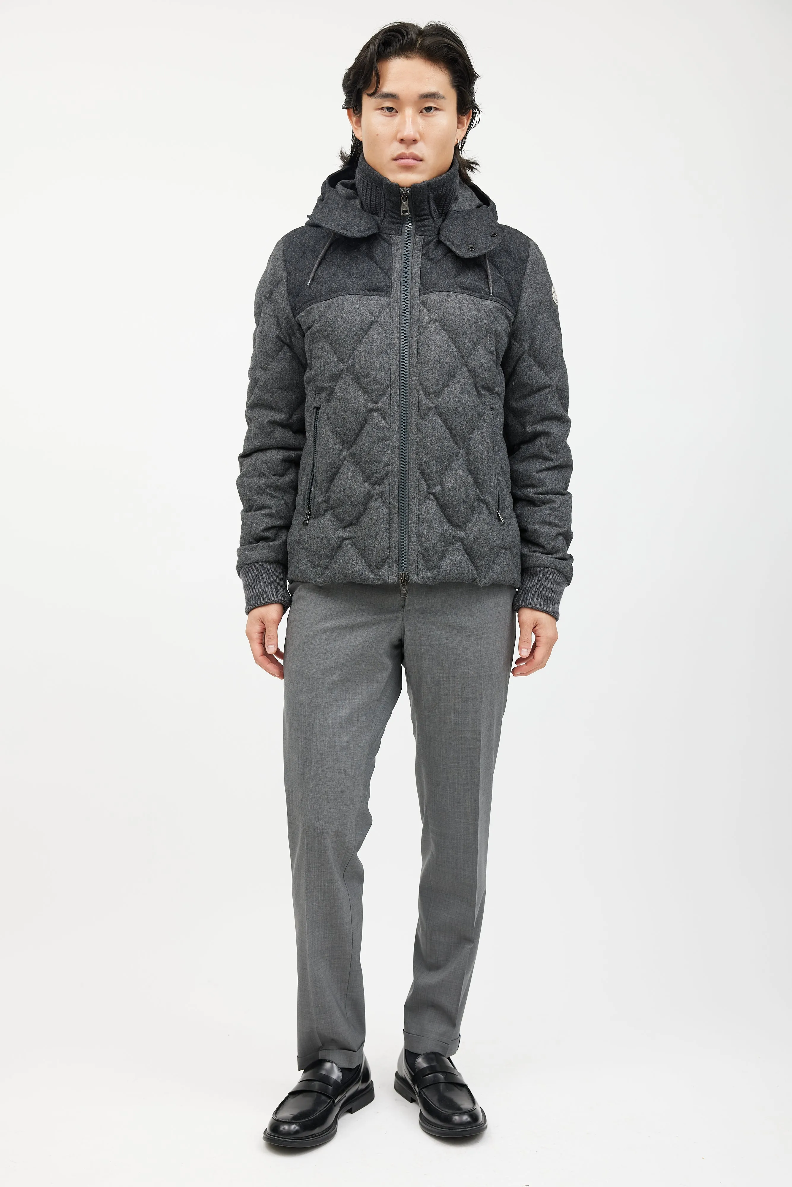 Grey Wool Quilted Down Jacket