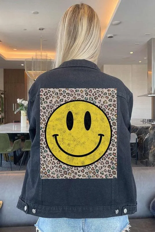 HAPPY FACE LEOPARD DENIM JACKET