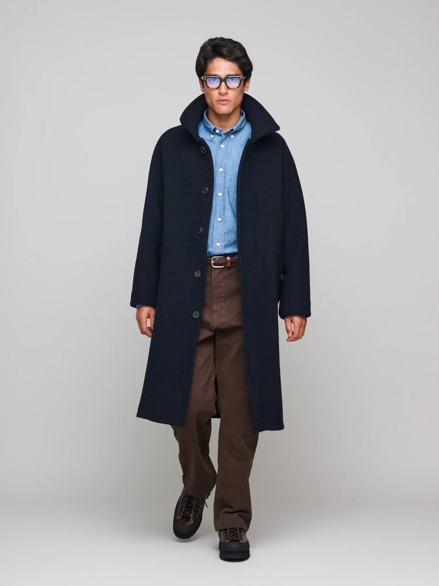 Heavy Duty Raglan Wool Coat, Navy