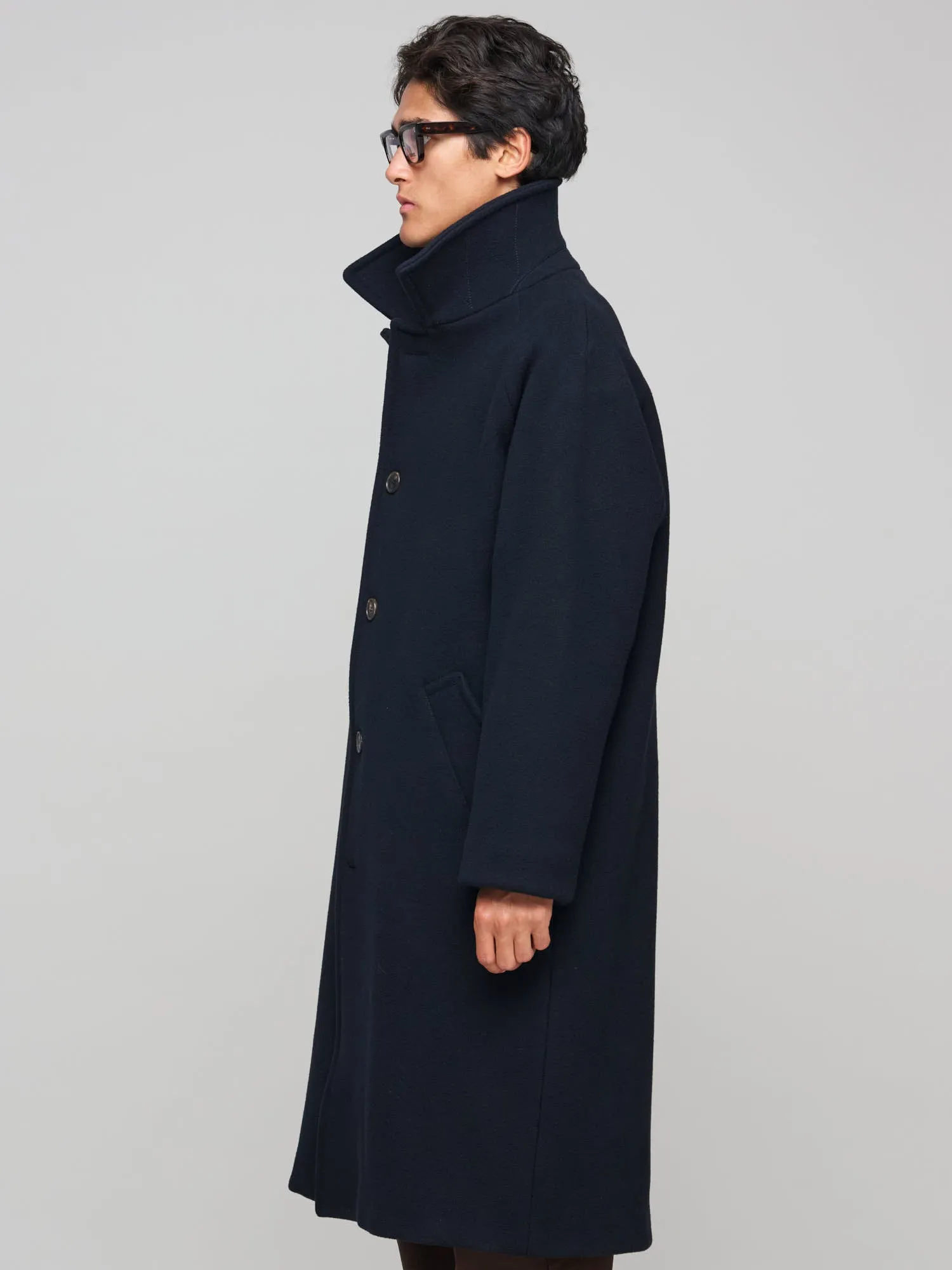 Heavy Duty Raglan Wool Coat, Navy