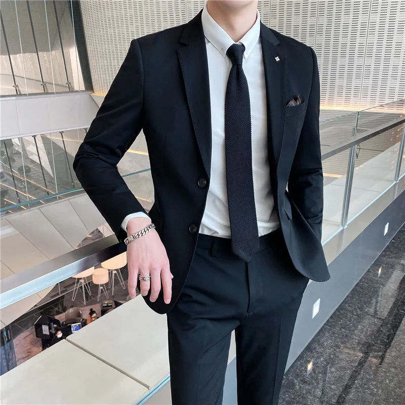 IKEARLAX  Suit Men's Business Casual Three-Piece Suit Business Clothing Suit Korean Best Man Groom Wedding Suit