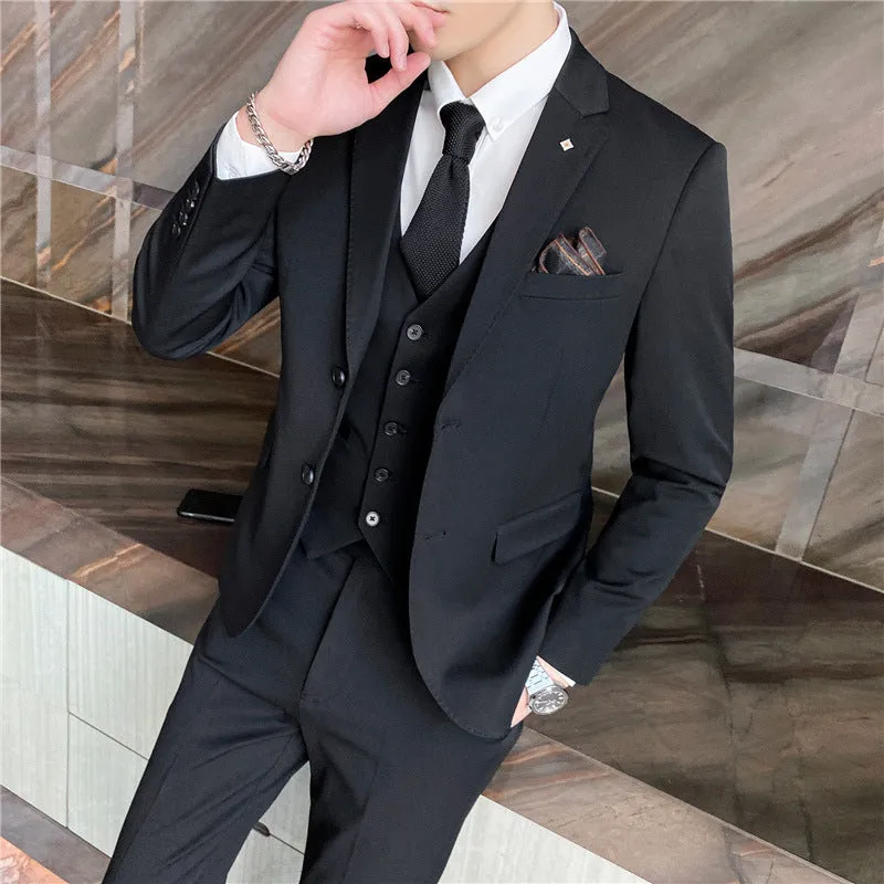 IKEARLAX  Suit Men's Business Casual Three-Piece Suit Business Clothing Suit Korean Best Man Groom Wedding Suit