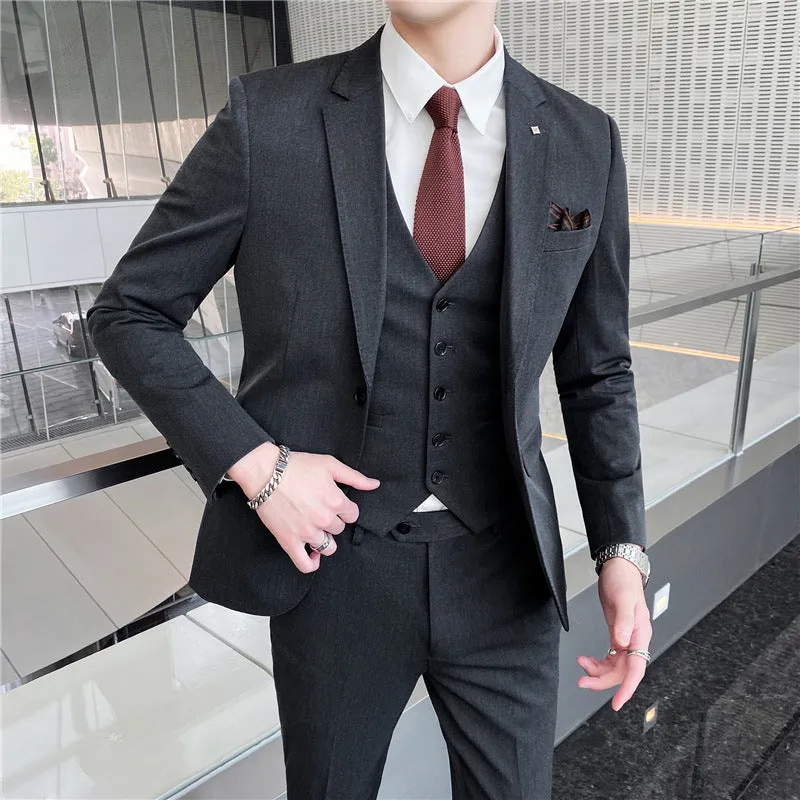 IKEARLAX  Suit Men's Business Casual Three-Piece Suit Business Clothing Suit Korean Best Man Groom Wedding Suit