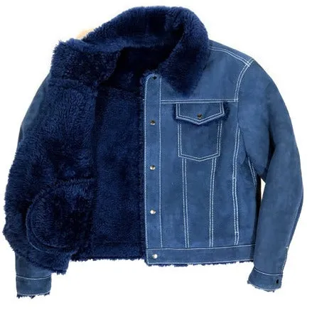 Kashani Steel Blue Button Up Shearling Jacket