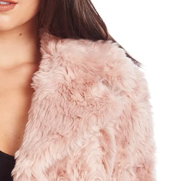 KENDALL   KYLIE Women's Faux Fur Reversable Mid-Length Jacket in Blush Pink