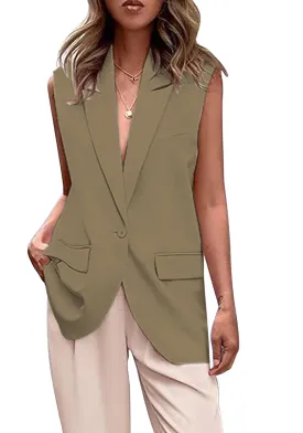 Khaki for Fashion Lapel Sleeveless Casual Women's Vest