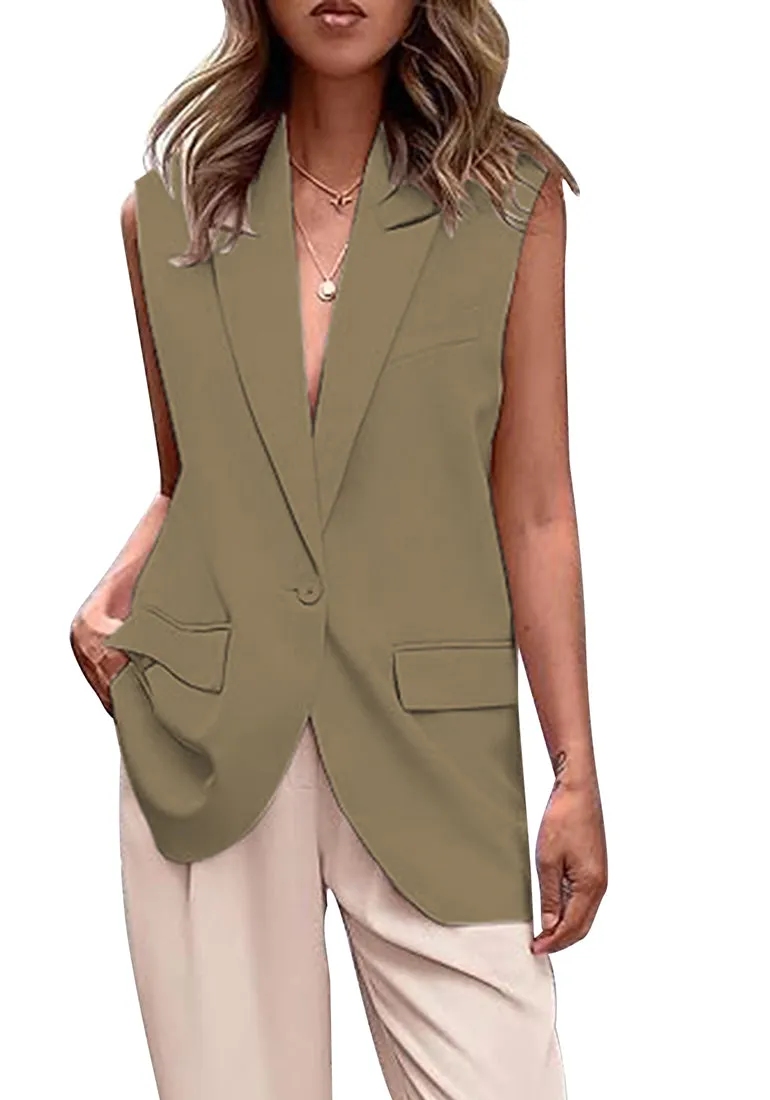 Khaki for Fashion Lapel Sleeveless Casual Women's Vest