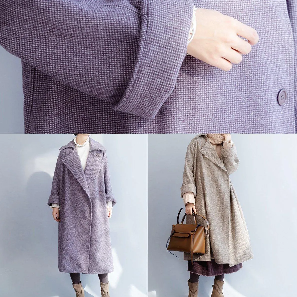 khaki Woolen Coat Women Loose fitting flare sleeve Jackets & Coats winter jackets