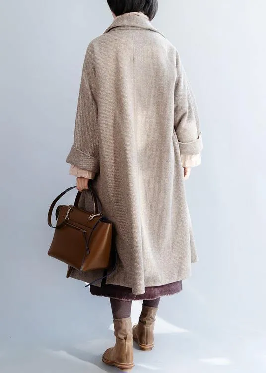 khaki Woolen Coat Women Loose fitting flare sleeve Jackets & Coats winter jackets