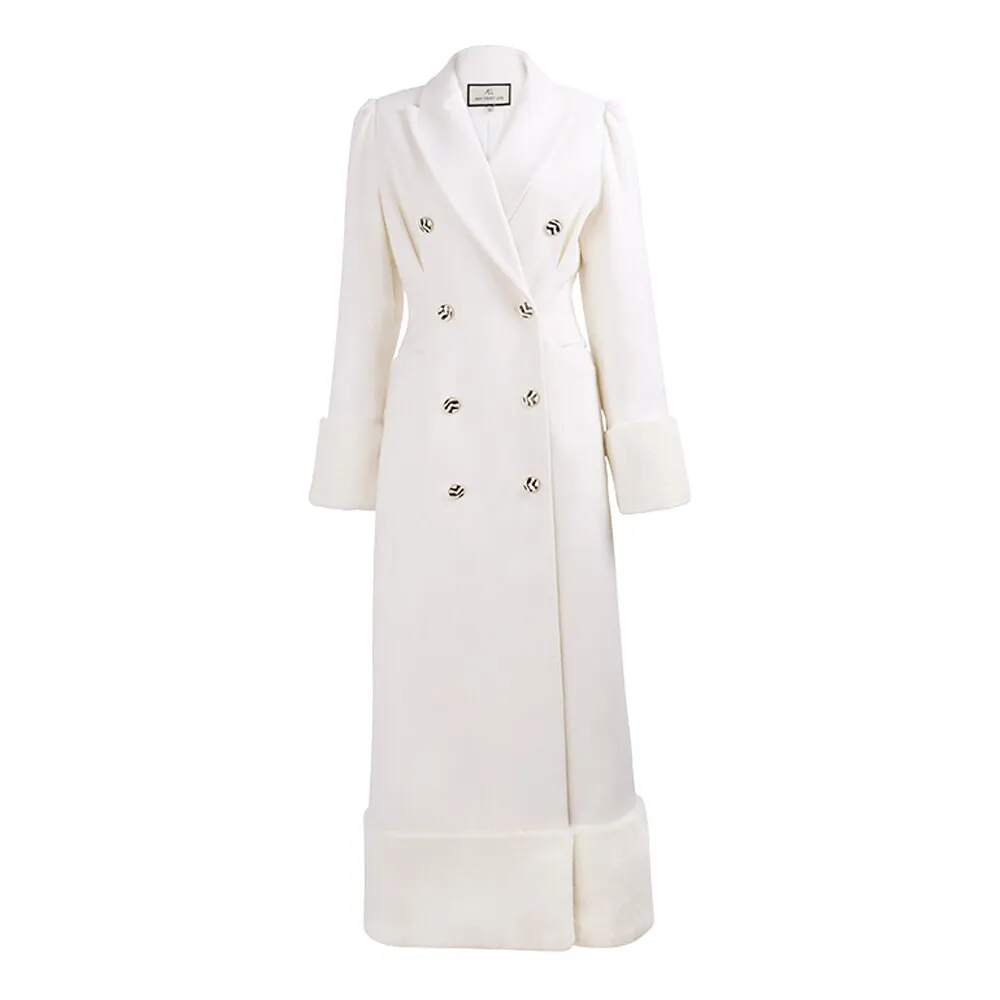 Lapel Collar Snow White Slim Long Blazer for Women