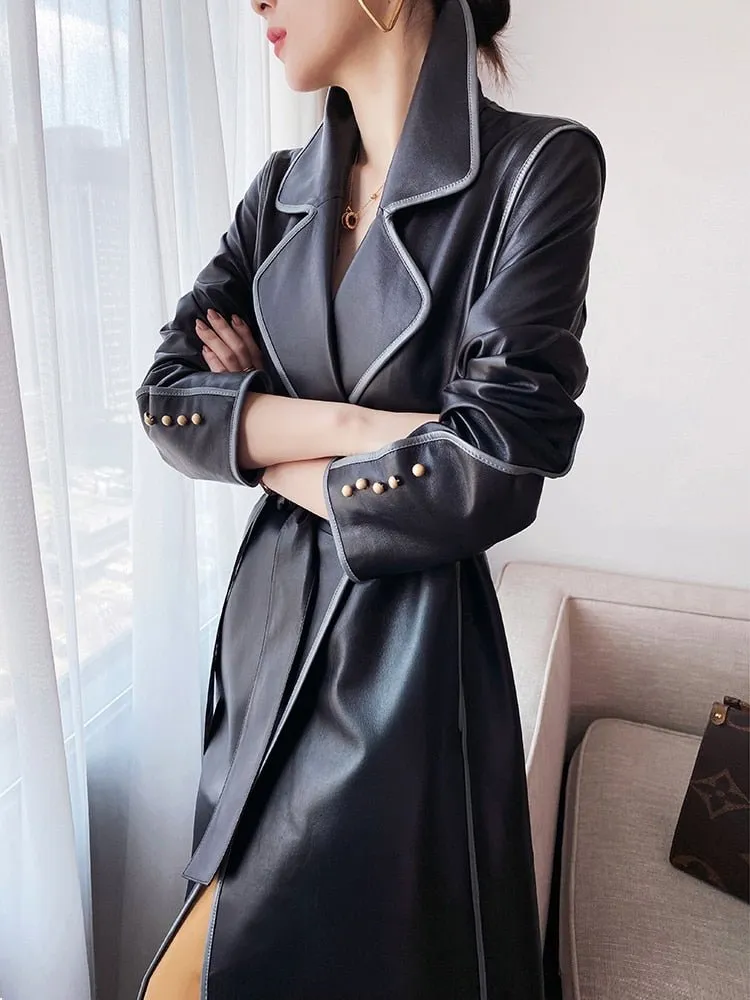 Lautaro Lovely Faux Leather Trench Coat