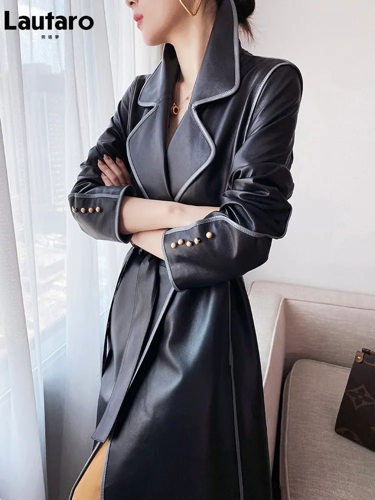 Lautaro Lovely Faux Leather Trench Coat