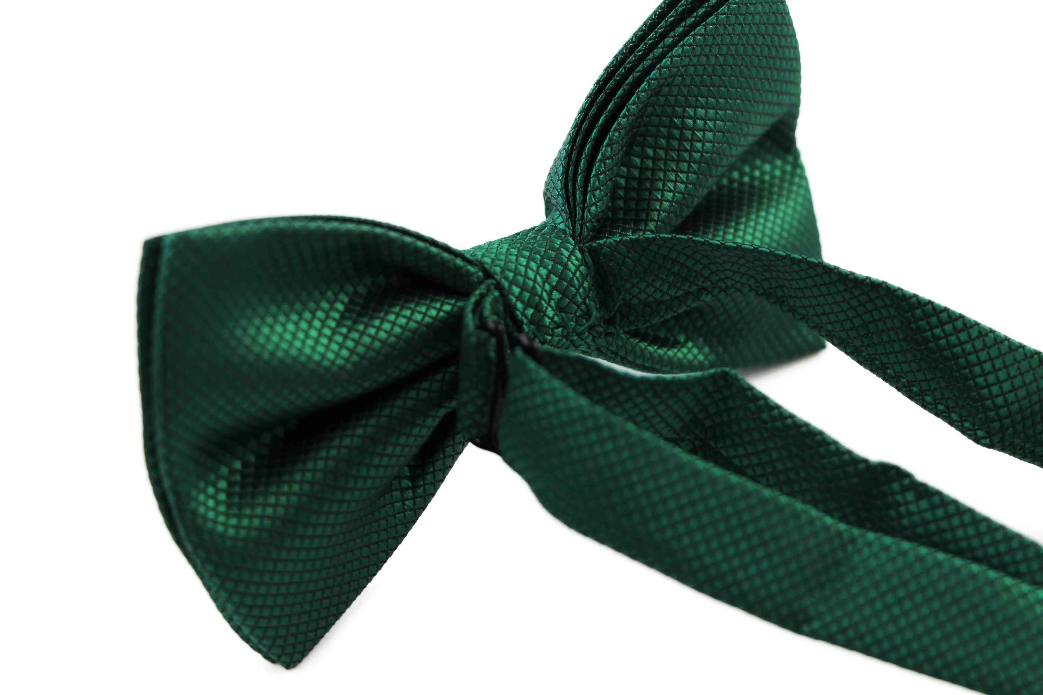 Mens Bottle Green Plain Coloured Checkered Bow Tie