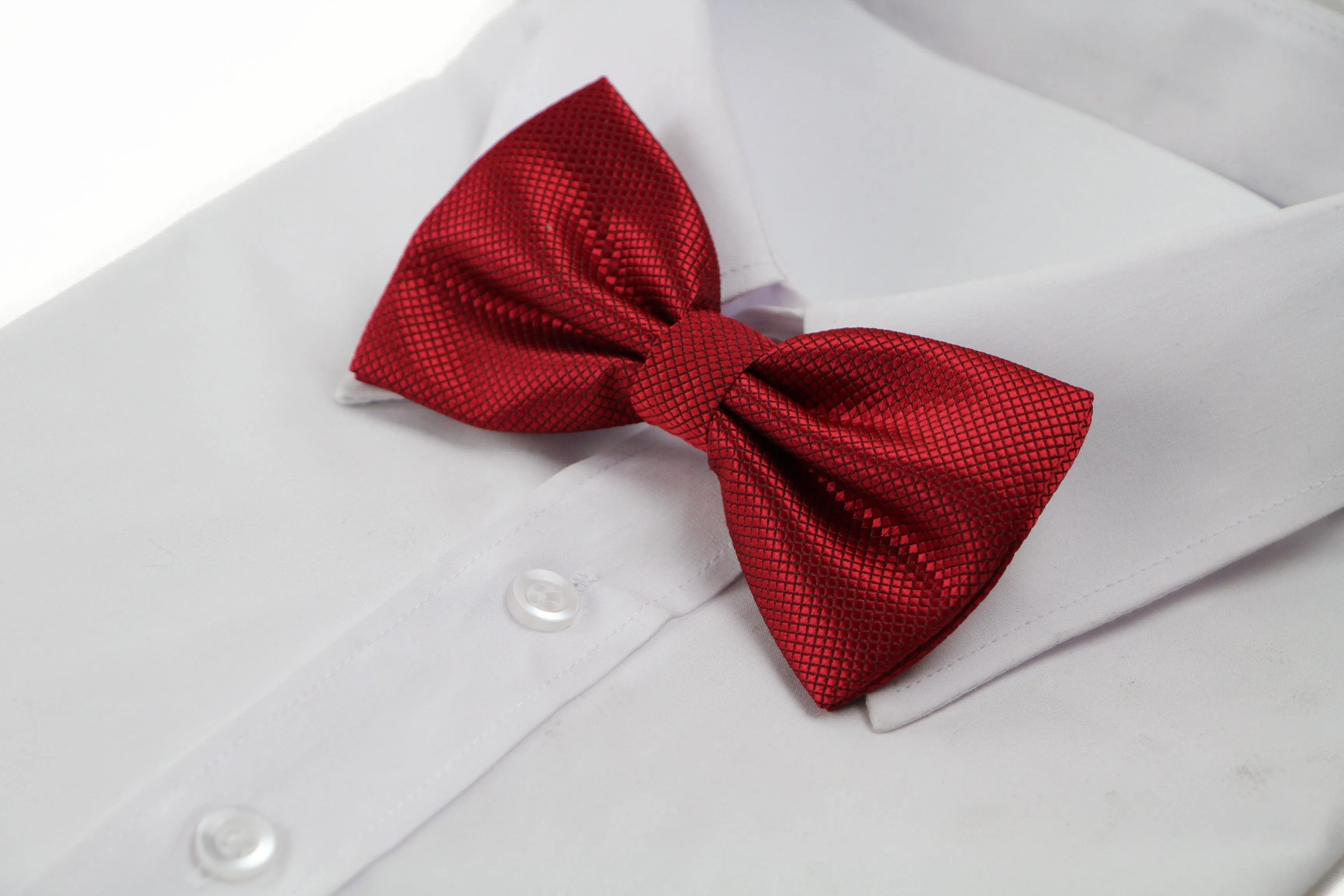 Mens Dark Red Plain Coloured Checkered Bow Tie