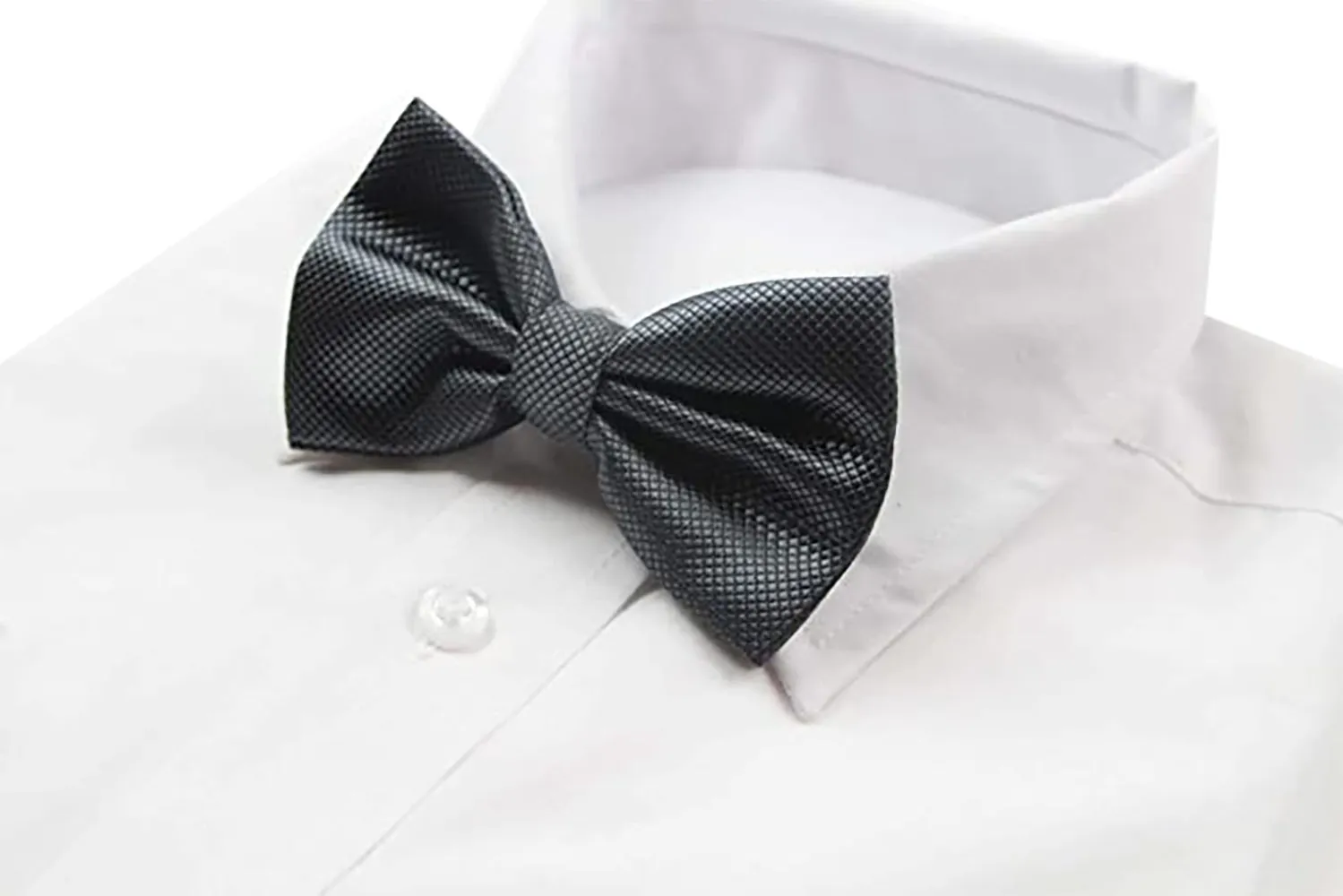 Mens Gunmetal Plain Coloured Checkered Bow Tie