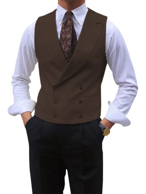 Men's Sleeveless Suit Vest Solid Color Double Breasted Slim Lapel Business Wedding Vest