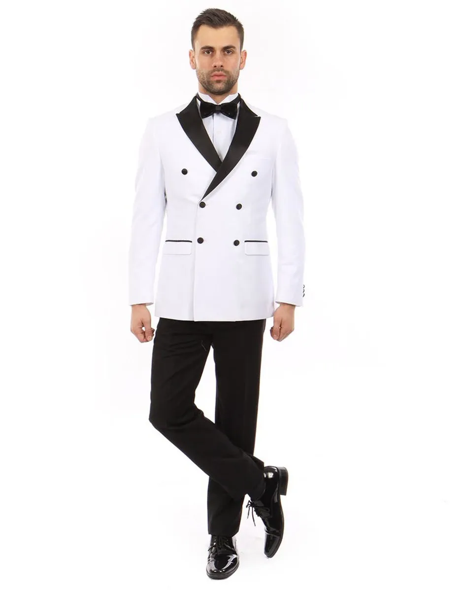 Mens Slim Fit Double Breasted Wool Tuxedo in White - Mens Slim Fitted Tuxedo