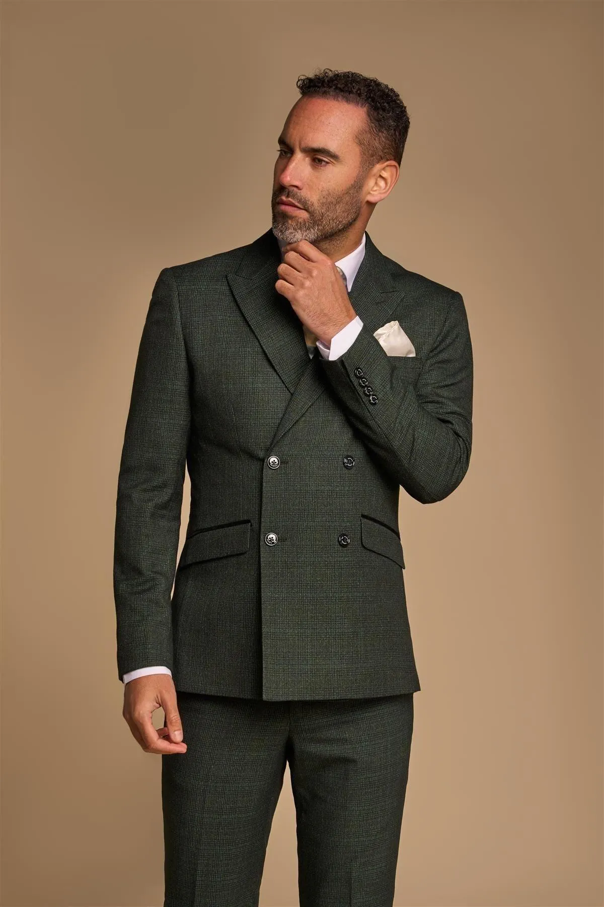 Men's Suit 2 Piece Olive Green Double Breasted Tailored Fit