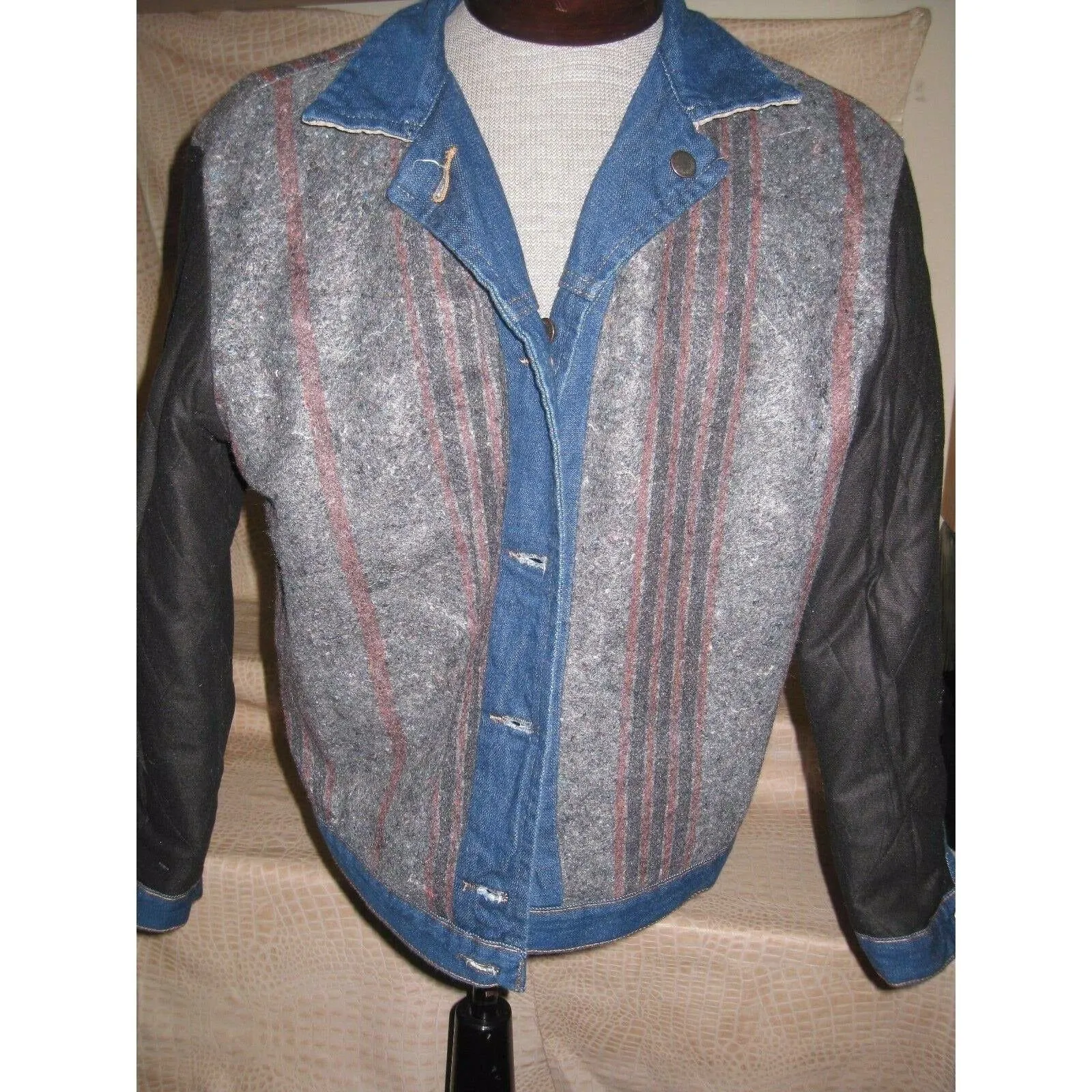 Mens Wrangler Blanket Lined Blue Denim Western Cowboy Trucker Rodeo Jacket