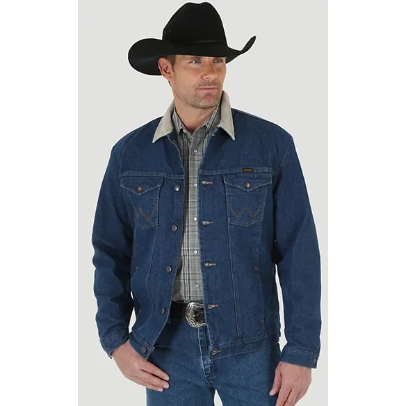 Mens Wrangler Blanket Lined Blue Denim Western Cowboy Trucker Rodeo Jacket