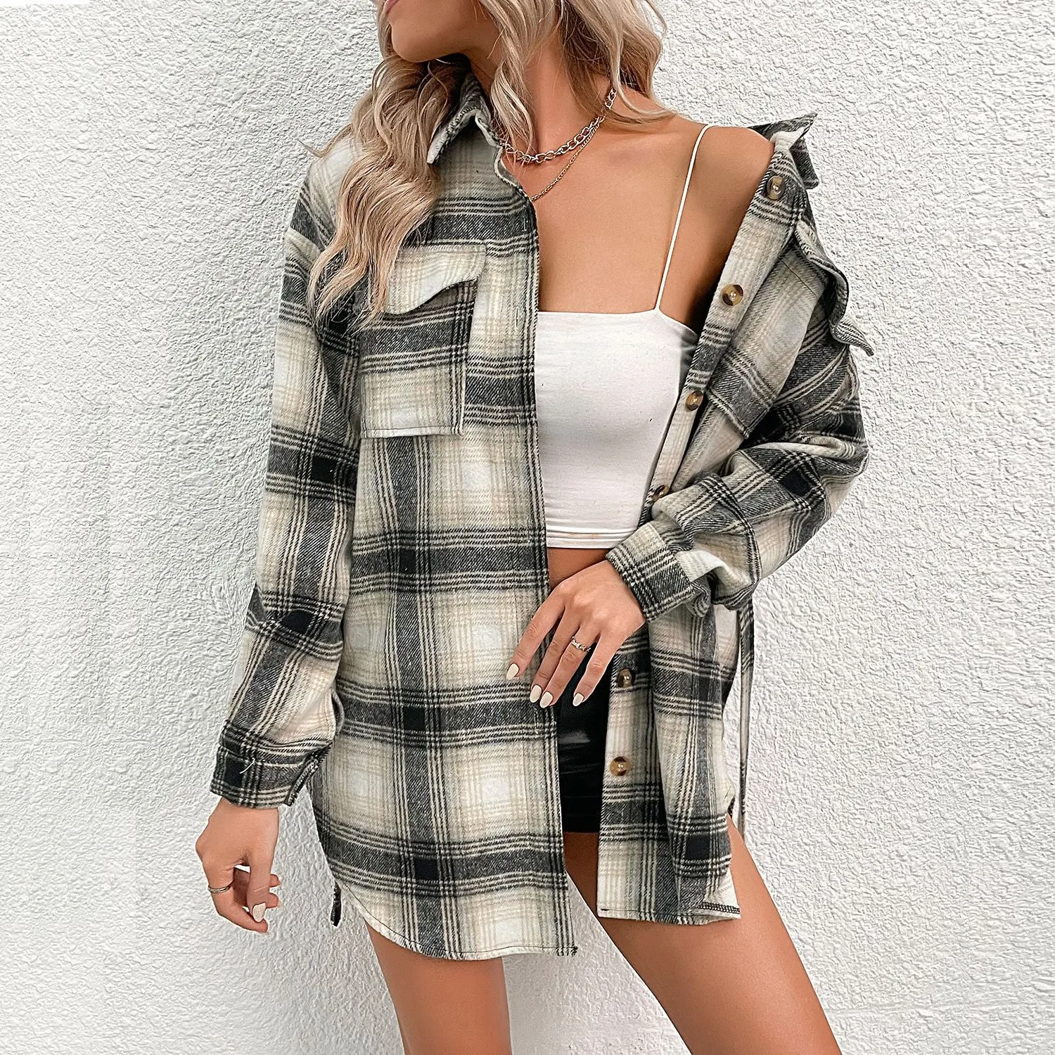 METAVERSMALL New   women's clothing New autumn and winter 2025 2025 trade splicing plaid cardigan retro woolen thick coat