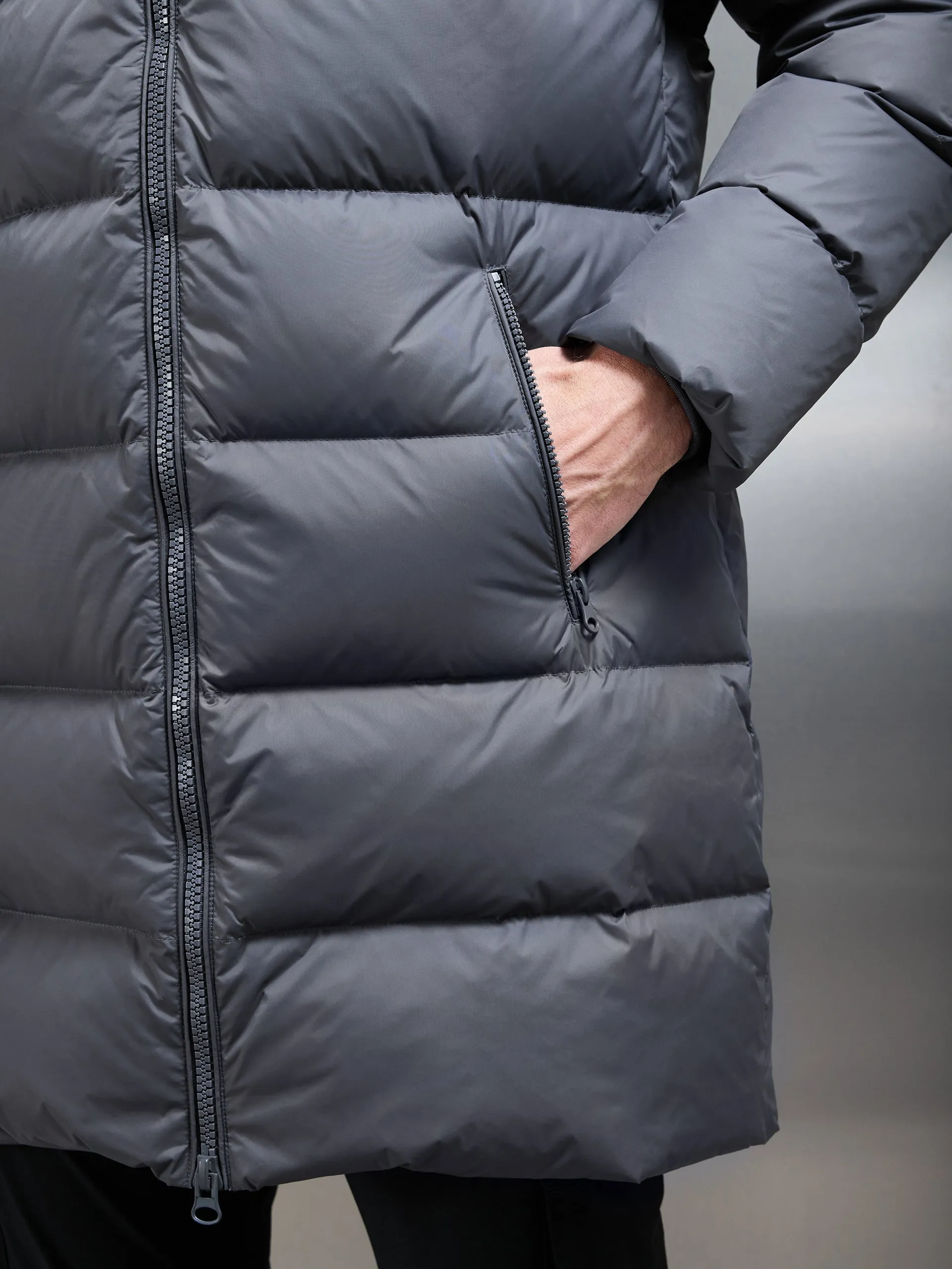 Mid Length Down Jacket in Grey