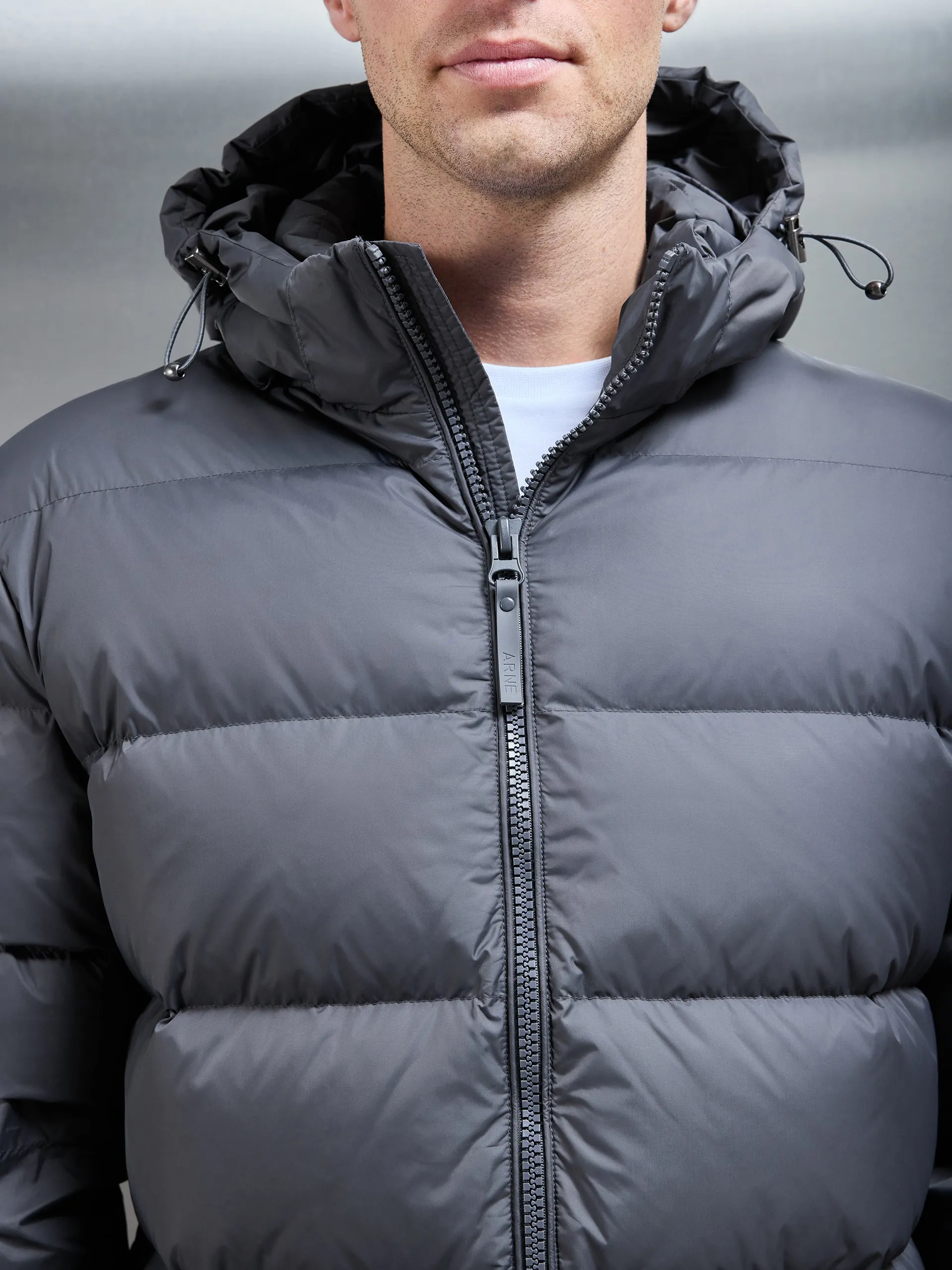 Mid Length Down Jacket in Grey