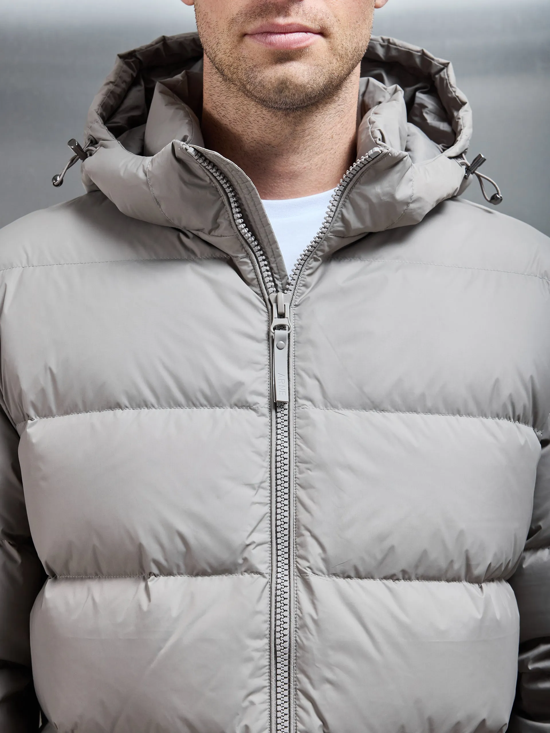 Mid Length Down Jacket in Taupe