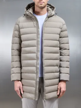 Mid Length Technical Down Jacket in Taupe