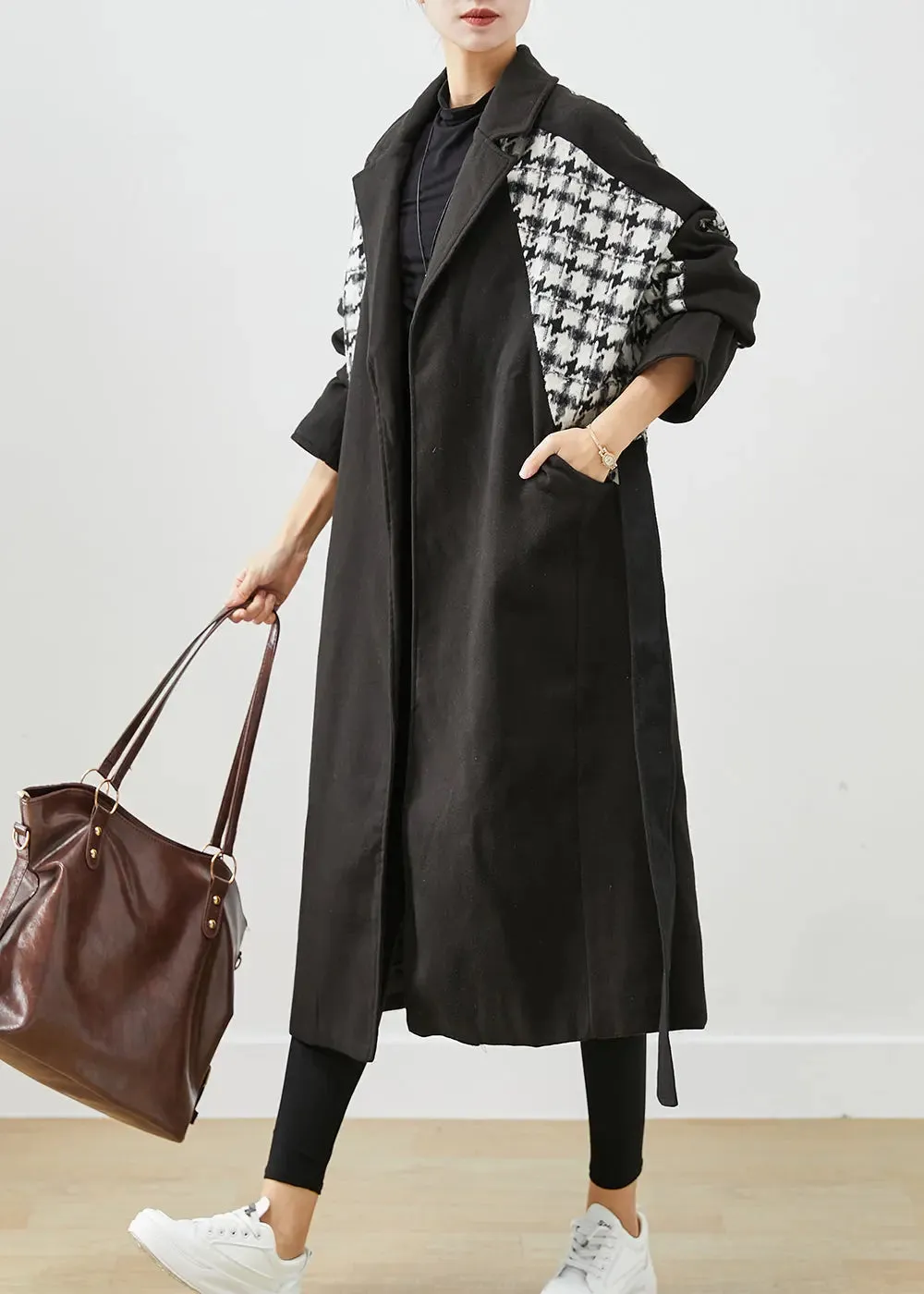 Modern Black Thick Patchwork Plaid Woolen Coat Outwear Fall ML3197