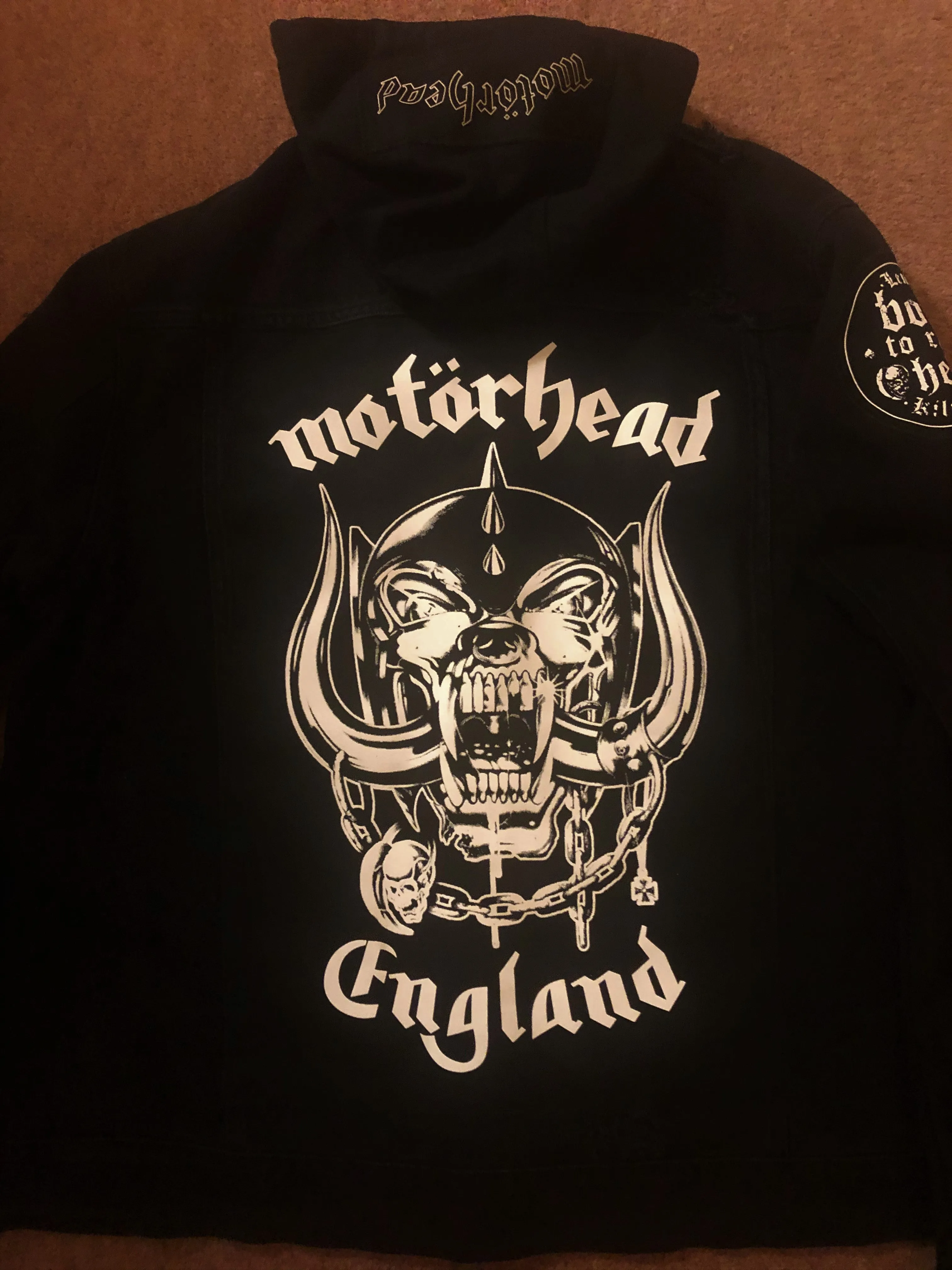 Motörhead Road Crew Distressed Slashed Hooded Denim Jacket Ace Of Spades