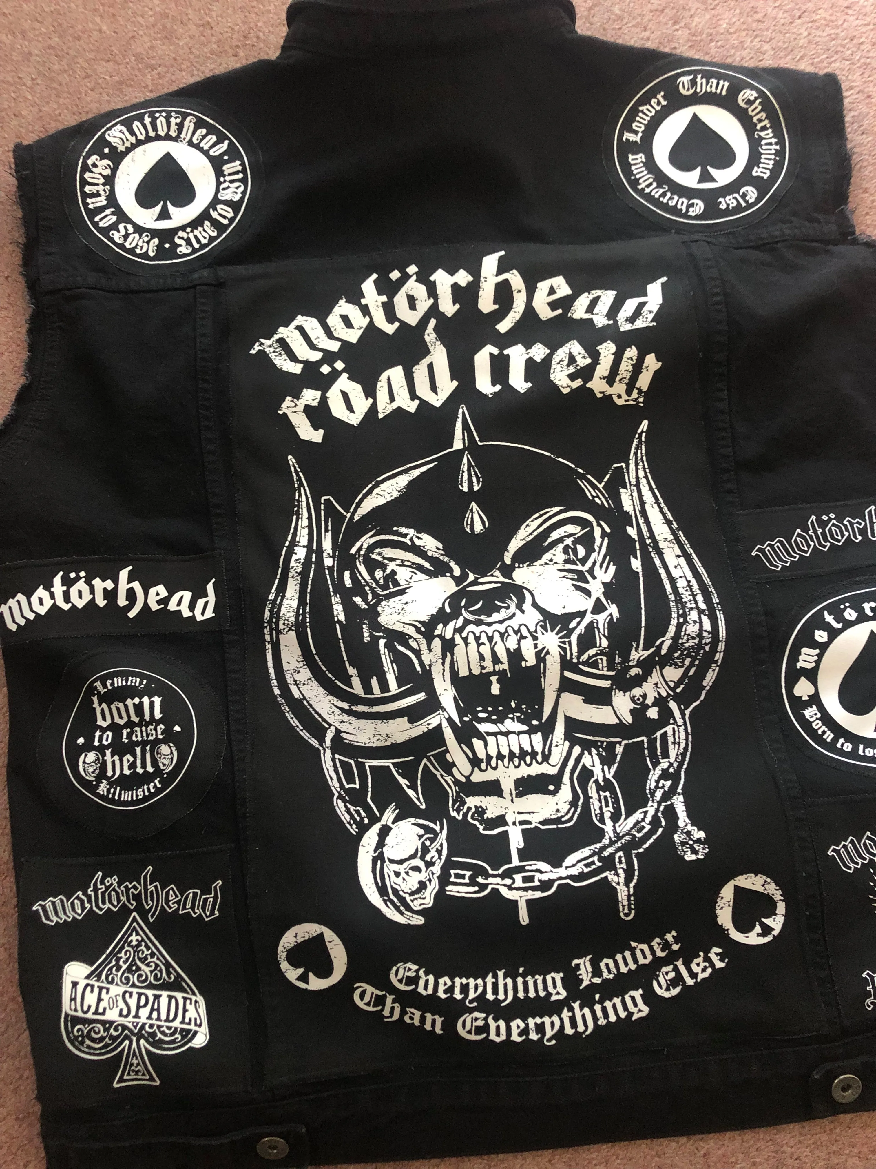 Motörhead Road Crew Everything Louder Denim Vest Cut-Off Battle Jacket Ace Of Spades