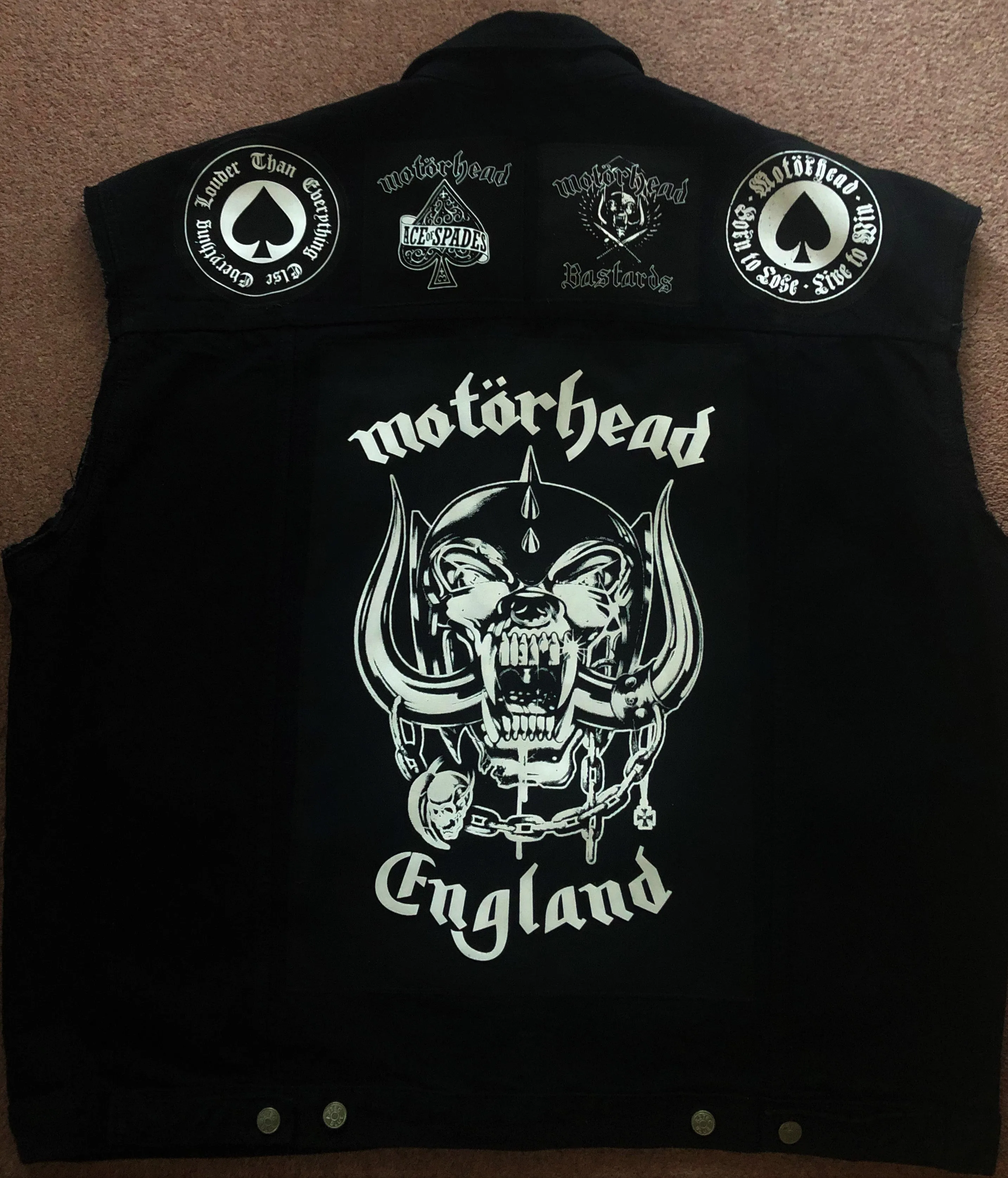 Motörhead Road Crew Everything Louder Denim Vest Cut-Off Battle Jacket Ace Of Spades