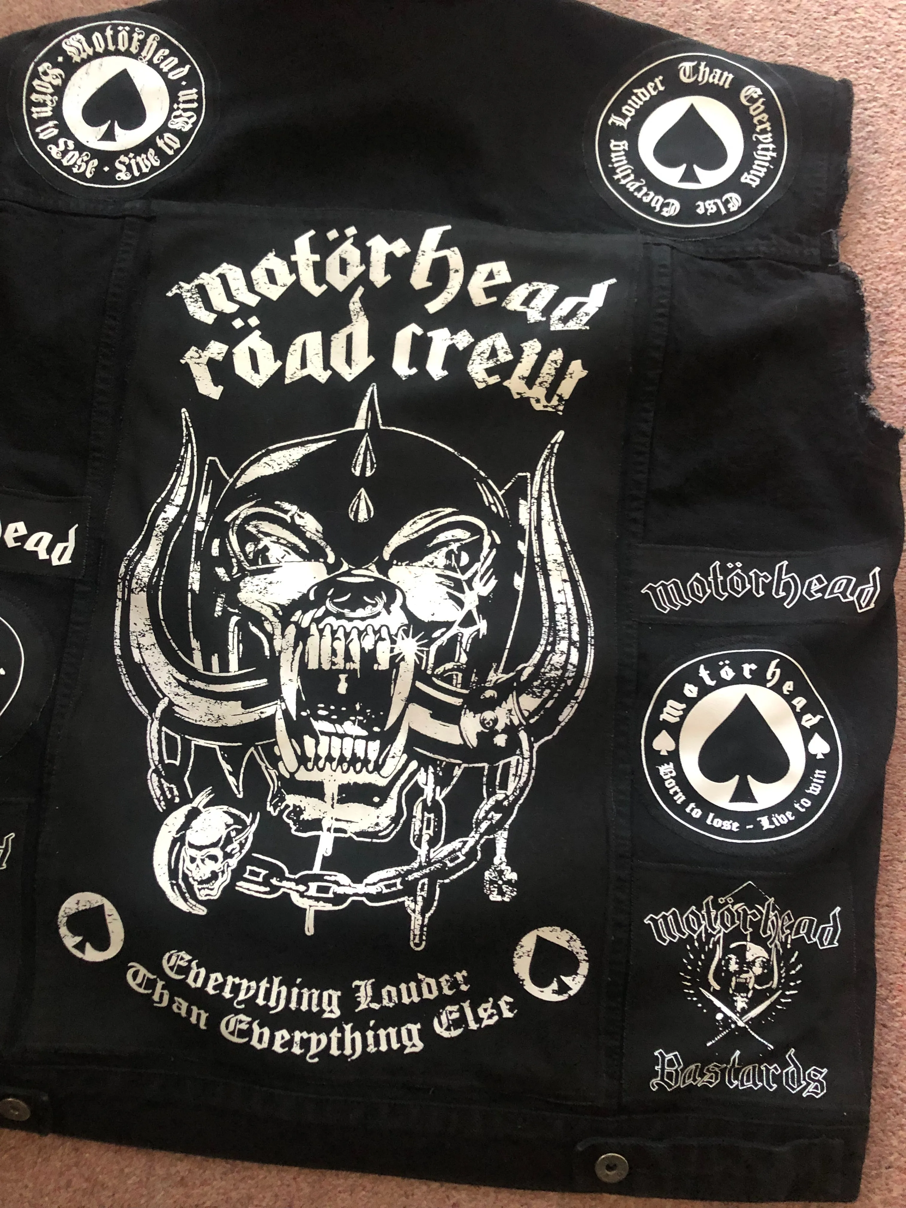 Motörhead Road Crew Everything Louder Denim Vest Cut-Off Battle Jacket Ace Of Spades