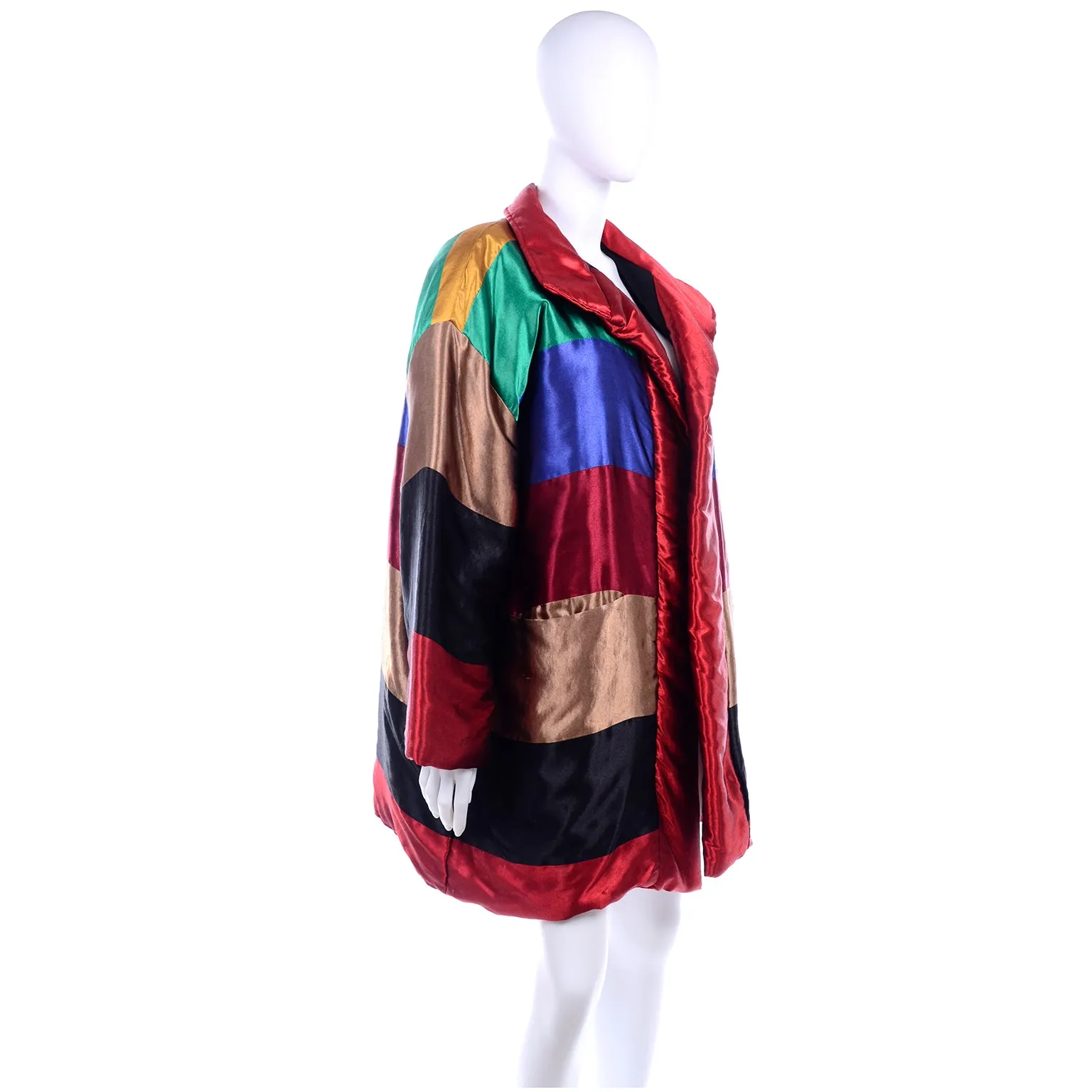 Neiman Marcus 1980s Vintage Rainbow Satin Reversible Coat