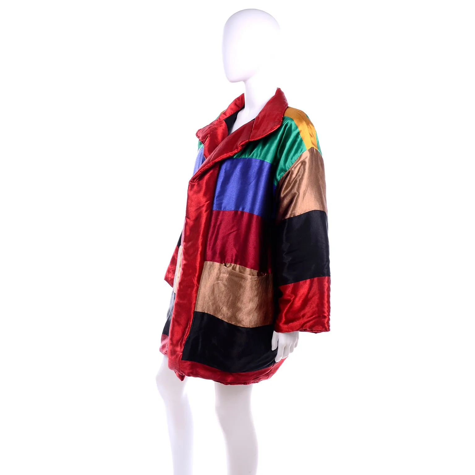 Neiman Marcus 1980s Vintage Rainbow Satin Reversible Coat