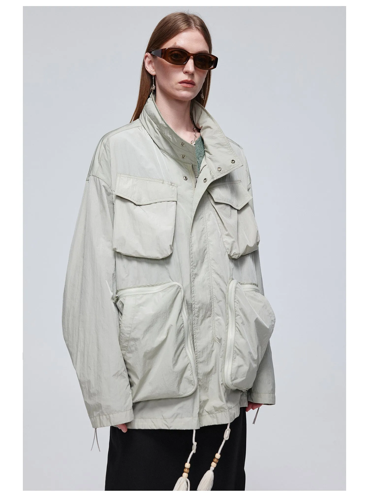 Nylon mid-length jacket