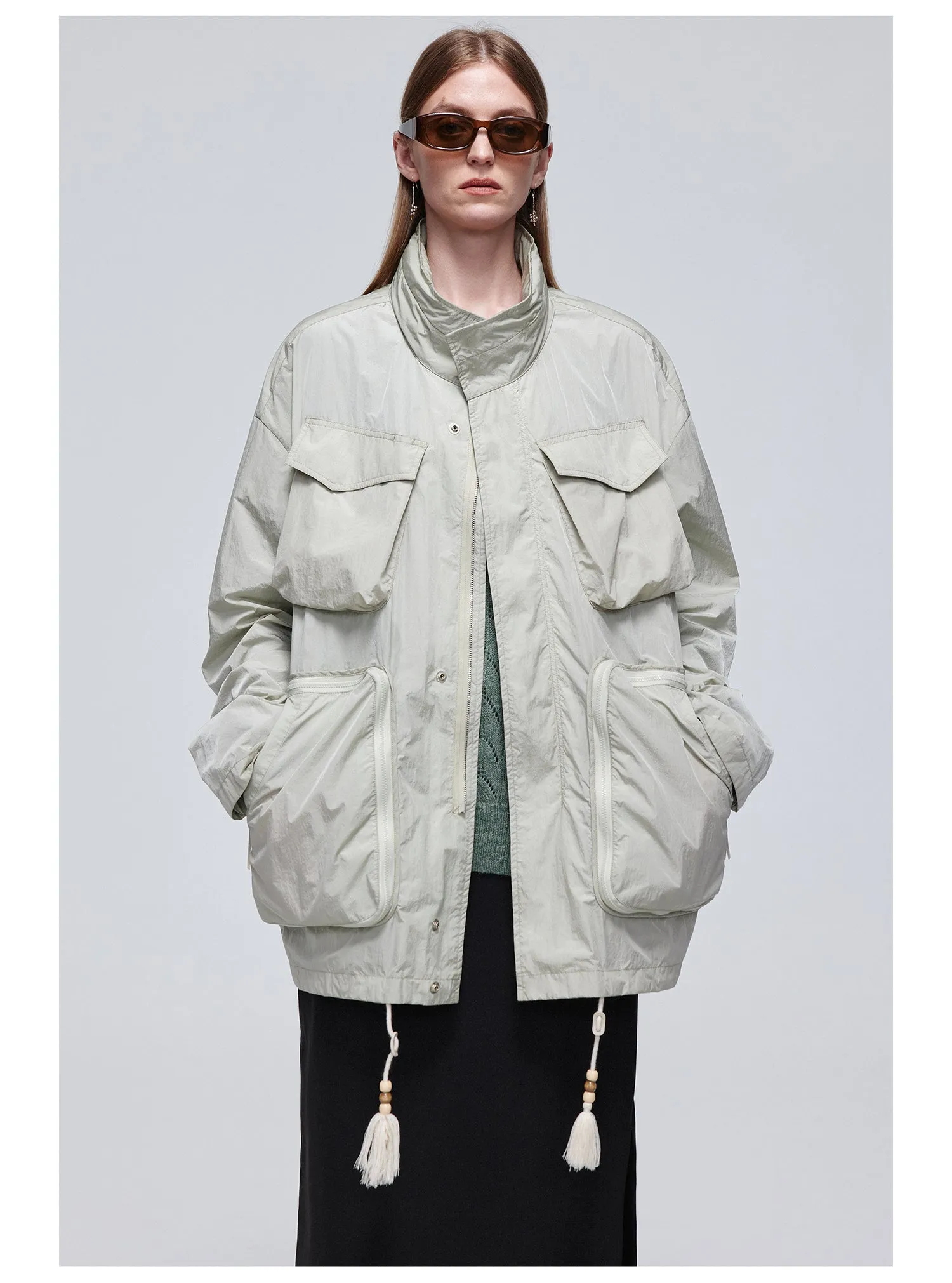 Nylon mid-length jacket