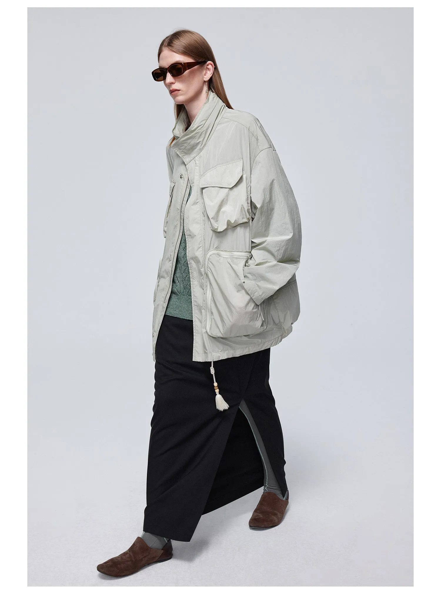 Nylon mid-length jacket