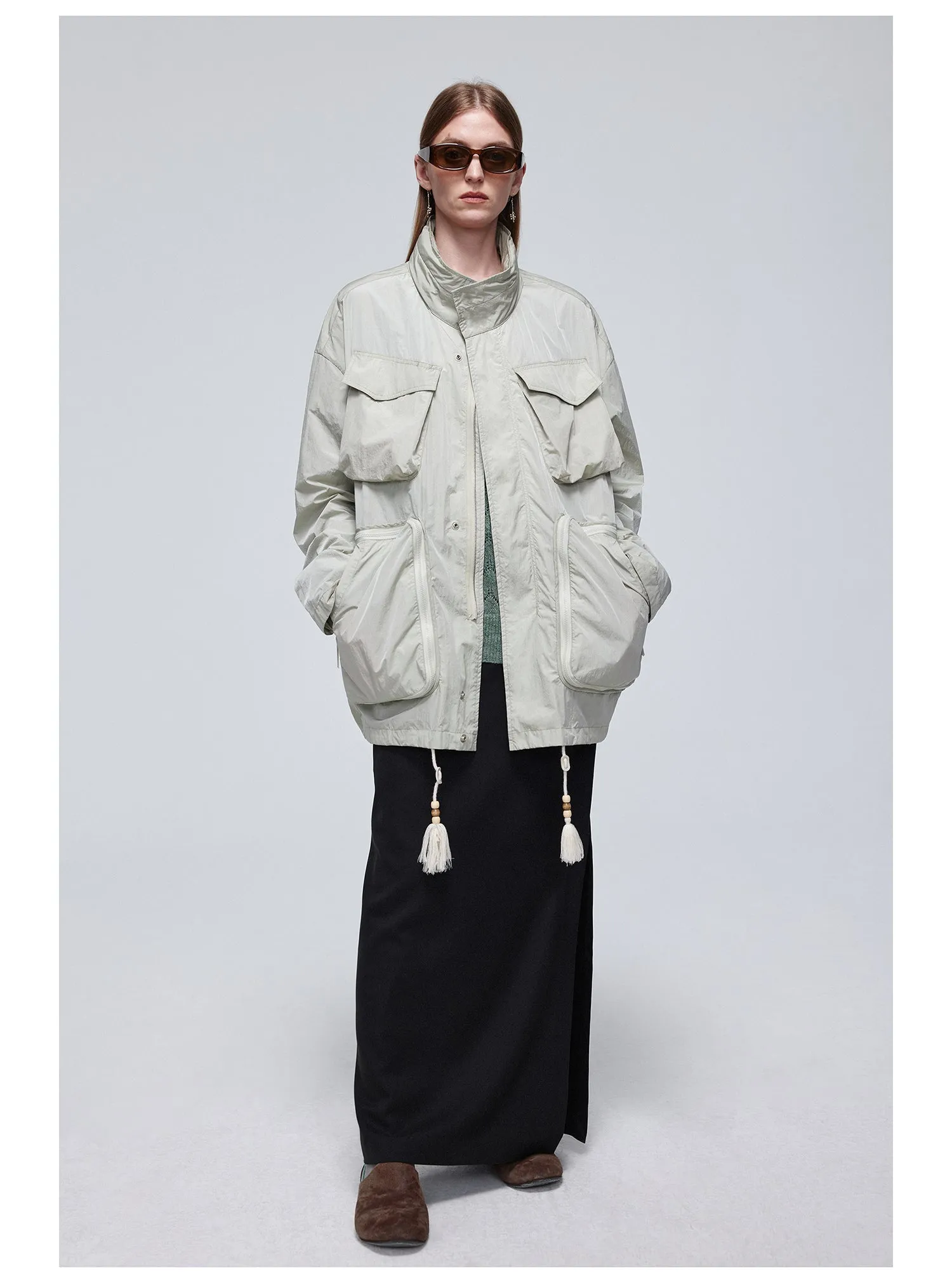 Nylon mid-length jacket