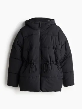 Oversized drawstring-waist puffer jacket